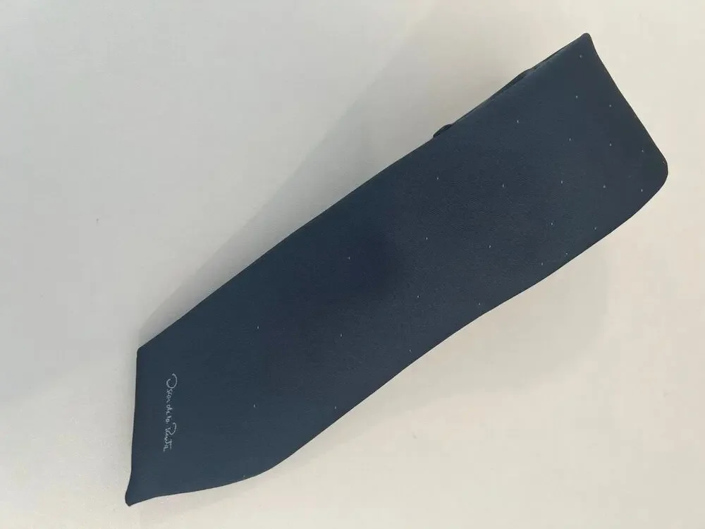 Oscar de la Renta Men’s Neck Tie Silver Blue Silk Blend